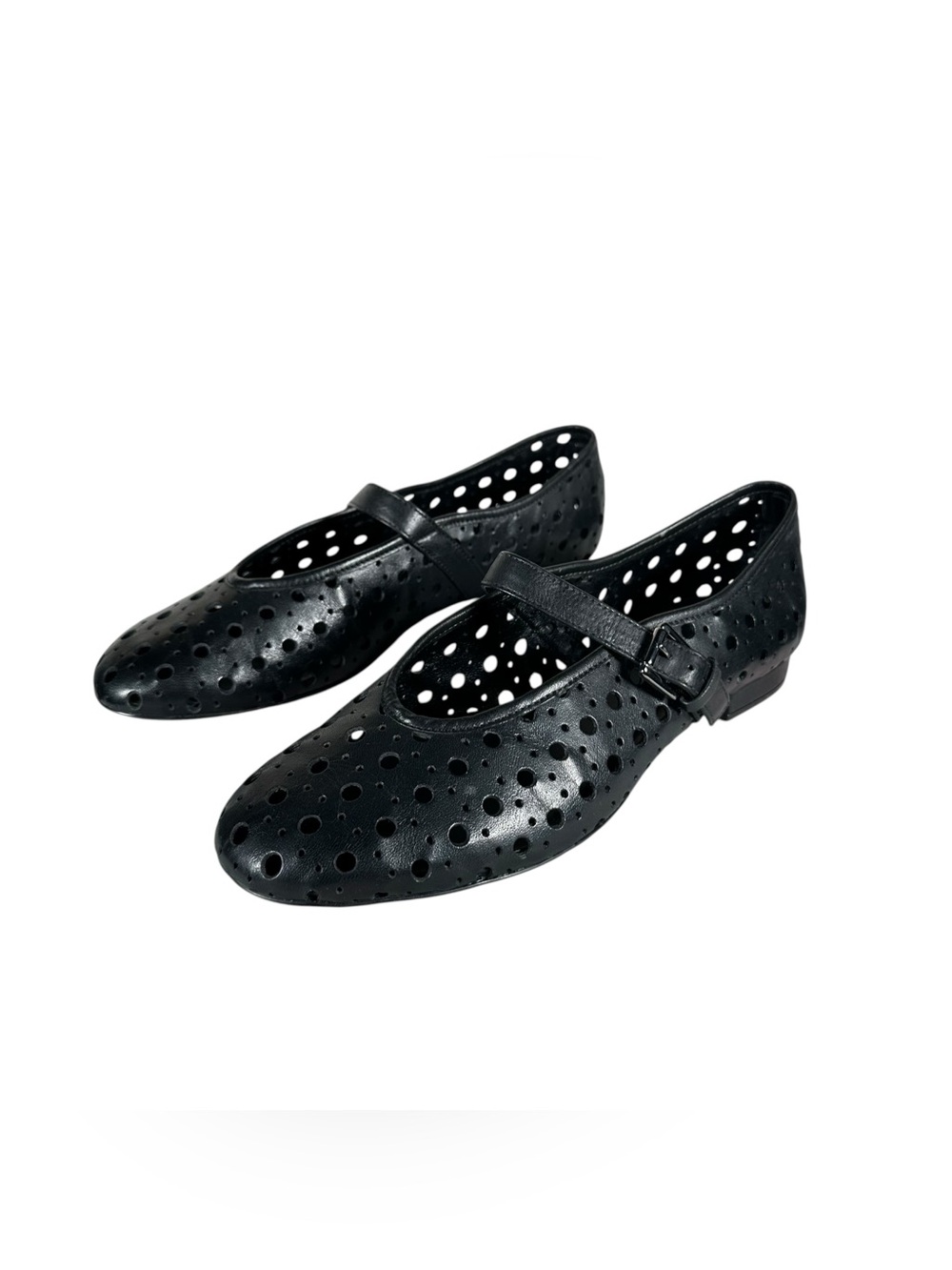 BERNARDO Borden Mary Jane Perforated Leather Buckled Flats - Picture 4 of 10